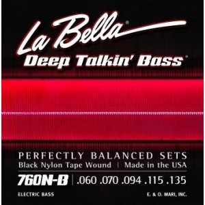 Струны для 5-стр. бас-гитары LA BELLA 760N-B - обмотка: черный нейлон на стальной подкладке, калибр 60-135, натяжение Standard 