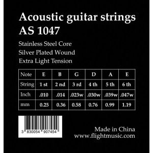 Струны для акустической гитары FLIGHT AS1047, Extra Light 10-47 