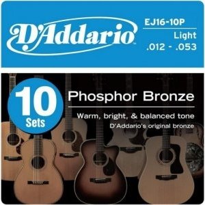 Струны для акустической гитары D&#39;ADDARIO EJ16-10P Light 12-53 10 комплектов 