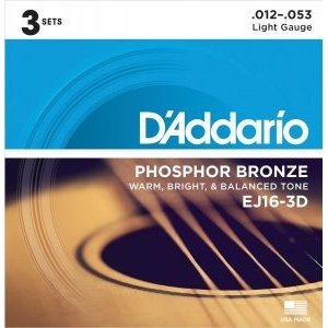Струны для акустической гитары D&#39;ADDARIO EJ16-3D Light 12-53 3 комплекта 