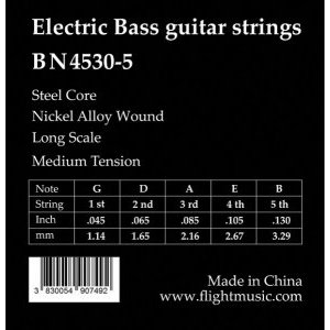 Струны для 5-ти струнной бас гитары FLIGHT BN4530-5, Medium, 45-130 