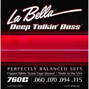 Струны для 5-стр. бас-гитары LA BELLA 760C-B - обмотка нейлон на медной подкладке, калибр 60-135, натяжение Standard 