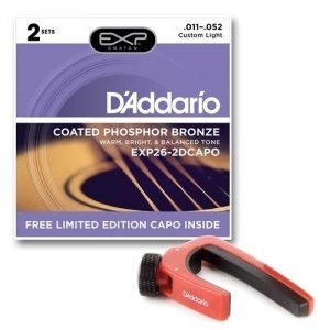 Промо комплект D&#39;ADDARIO EXP26-2DCAPO. Струны для акустической гитары EXP26 - 2 комплекта + каподастр в подарок! 