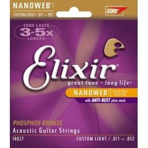 Струны для акустической гитары ELIXIR 16027 NanoWeb Anti-rust Custom Light 11-52 