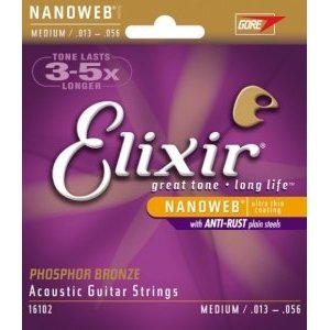 Струны для акустической гитары  ELIXIR 16102 NanoWeb Anti-rust Medium 13-56 
