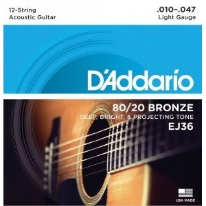 Струны для 12-ти струнной гитары D&#39;ADDARIO EJ36 Light 10-47 
