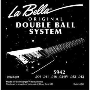 Струны для 'безголовой' электрогитары LA BELLA S1046, сталь с круглой стальной обмоткой, натяжение Regular, калибр 9-42 
